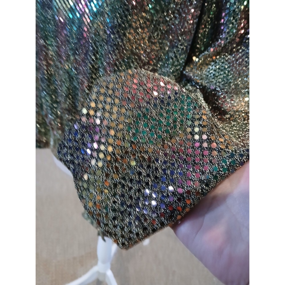 Vtg Another Thyme Medium Metallic Sequin Blouse Gold Multicolor Side Tie - READ - Picture 4 of 11